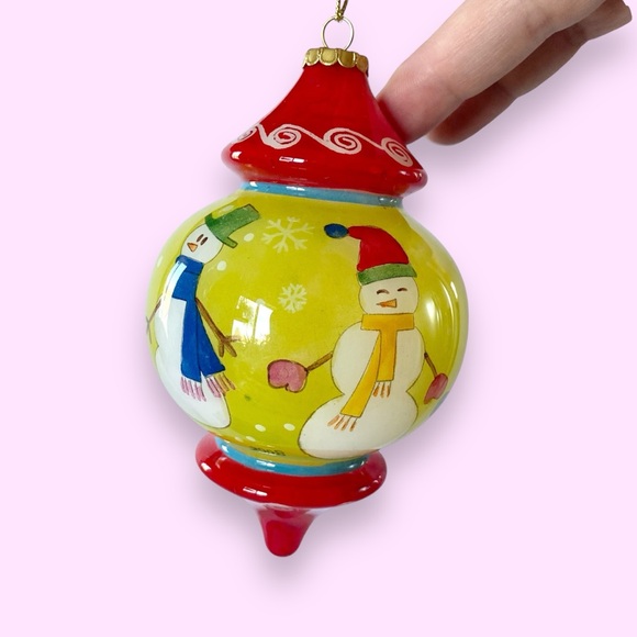 Le Bien Glass Reverse Painted Finial Christmas Ornament Snowmen 5” - Picture 6 of 13